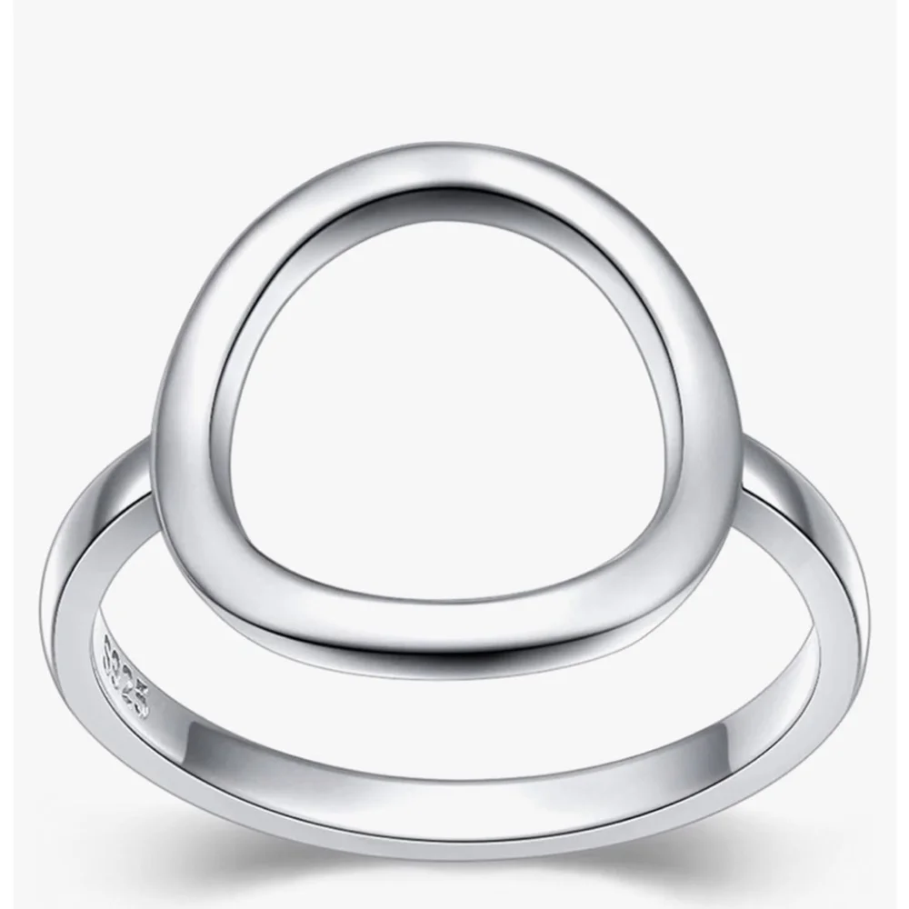 Unisex Geometric Open Circle‎ Karma Ring, White Gold Plated S925, Adjustable